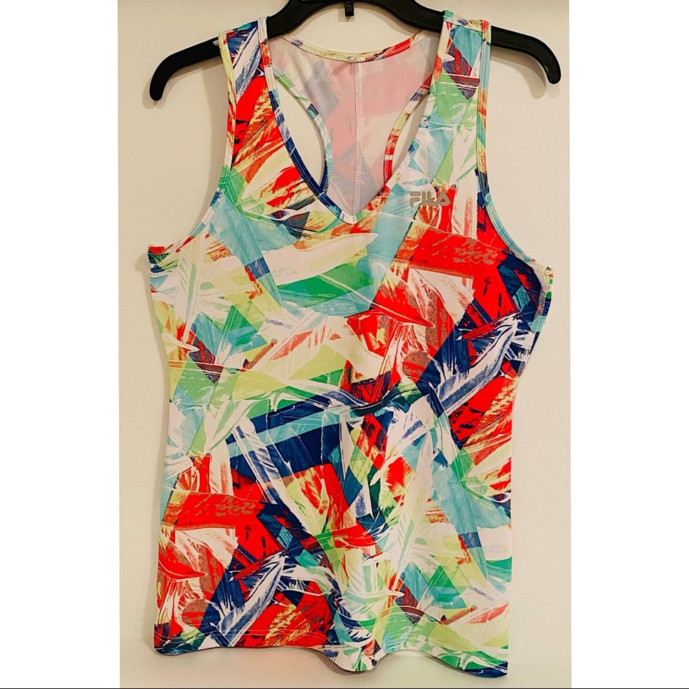 Womens Fila athletic tank top - colorful with geometric designs